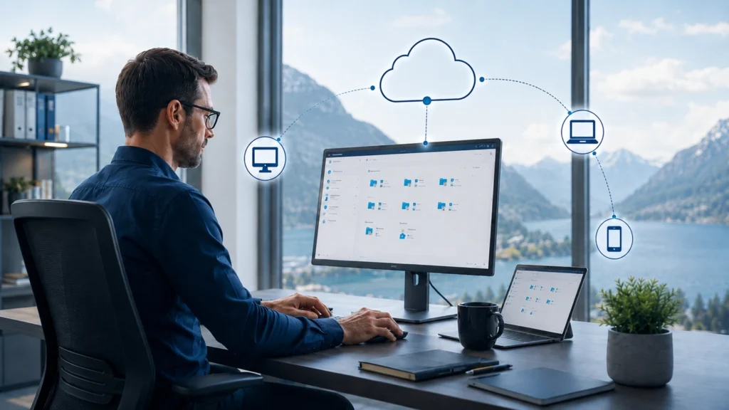 <h1>Was ist ein Cloud Arbeitsplatz<span class="break"><br></span>und lohnt er sich für Ihr KMU?</h1>